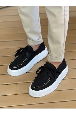 Roof Atelier Erkek Siyah Triko Kalın Taban Loafer Ayakkabı - 2602 - Triko Siyah