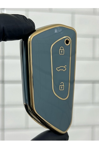 Volkswagen Golf 8 Caddy Polo Smart Nano Uyumlu Anahtar Kılıfı Gri - Gold
