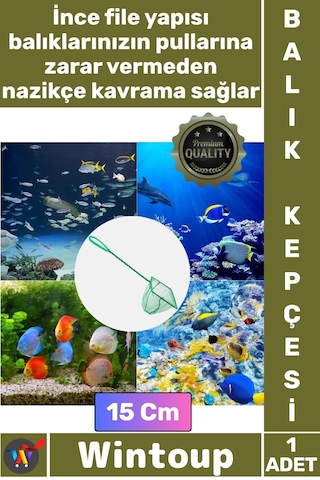 Akvaryumkepçesi Profesyonel Kaliteli Dayanıklı İnce Fileli Akvarist Akvaryum Balık Kepçesi 15 Cm