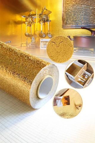Mobee Estetik Gold Mutfak Folyosu Yapışkanlı, Kolay Temizlik Şık Görünümlü Folyo 1m X 40cm