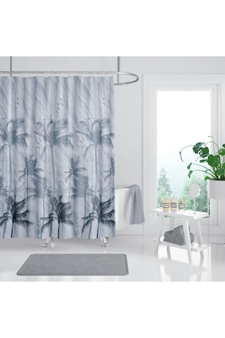 Fırtına Desenli Banyo Perdesi Gri Çift Kanat 120x200 CM Duş Perdesi Gri