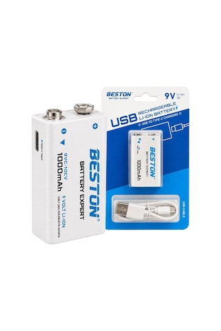 Beston 9vc-10cv 9v 1000mah Type-c Şarj Edilebilir Li-ıon Lityum Pil Ve Şarj Kablosu