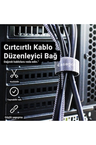 Essager 5 Metre Cırt Cırt Bantlı Kablo Sarıcı Düzenleyici Organizatör, Kesilebilir Kablo Düzenleyici