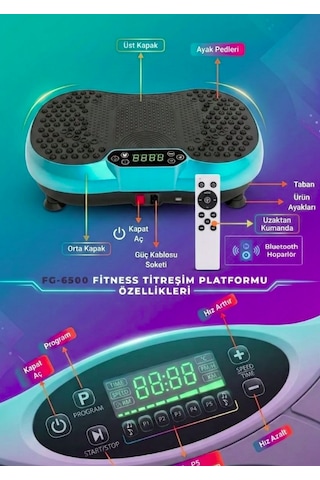 Fegel Fg-6500 Titreşimli Fitness Platformu 99 Hız Seviyesi & Hoparlörlü Egzersiz Aleti / Turkuaz Renk
