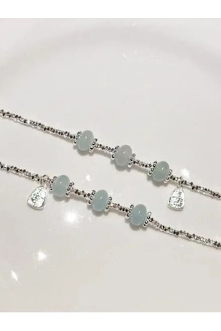 925 Ayar Gümüş Açık Mavi Yeşim Taşı Bileklik