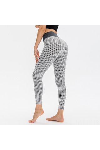 Teltree Gri Yüksek Bel Kalça Geliştirici Honeycomb Yoga Pantolon - Sıcak Su Emici, Daraltıcı Spor Fitness Eşyası 12351 Diğer
