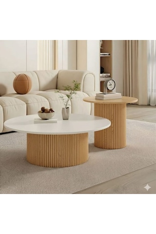 Most Bohem Orta Sehpa 2'li Set %100 Ahşap 85 Cm. Çap Antik Ceviz