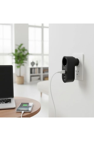 2 Usb,1 Type-c Girişli 1'li Çocuk Korumalı,ısıya Karşı Dayanıklı 2500watt Termal Akım Korumalı Priz