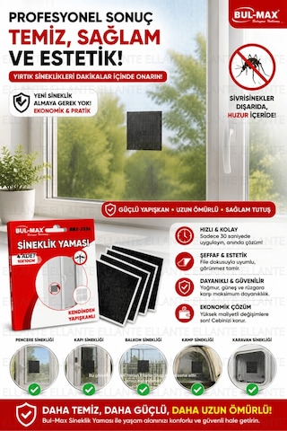 Kendinden Yapışkanlı Sineklik Yaması 4 Adet 10x10 Cm Sineklik Tamir Bandı Delik Yırtık Onarım Yaması
