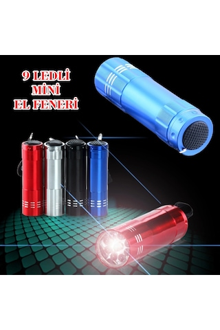 Süper Parlak 9 Ledli Metal Mini El Feneri Kırmızı