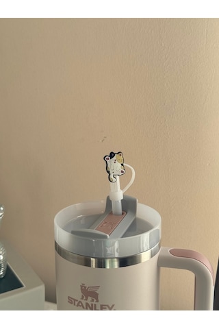 Sevimli Kedi Model Silikon Toz Geçirmez Sızdırmaz Pipet Kapağı 1 Adet Termos Ile Uyumlu Beyaz