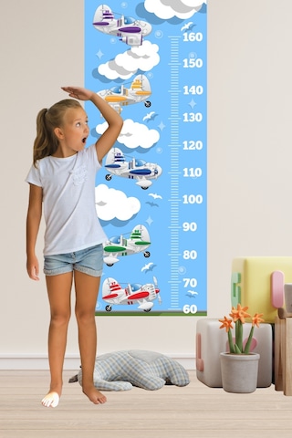 Uçaklar Kuşlar Ve Bulutlar Temalı Boy Ölçer Sticker Boy Ölçüm Cetveli
