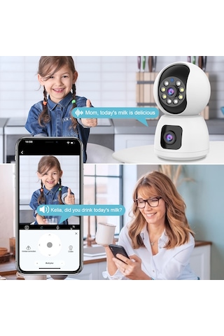 1080p Akıllı Wifi Kamera Kablosuz Monitör Kamerası İki Lensli 2.4g/5g Bağlantı Tam Renkli Gece Görüşü İki Yönlü Konuşma Hareket Algılama Alarm Hatırlatıcı Kablosuz Kamera Ev Ofis Dış Mekan İç Mekan Beyaz