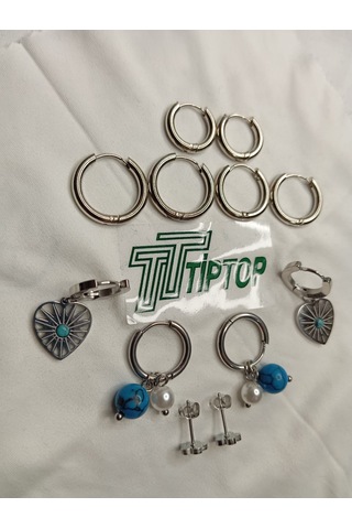 Tiptop/ Gümüş Renk 6'lı Küpe - Gümüş Renk 6'lı Halka Küpe Set Gümüş