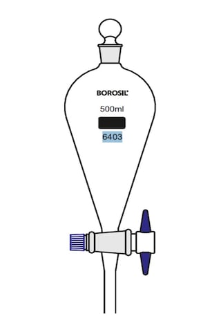 Ayırma Hunisi 250 Ml - Teflon Musluk - Cam Tıpalı - Borosilikat