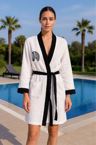 Baskılı Müslin Kimono Bornoz Unisex %100 Pamuk Yumuşacık 2 Katlı Doğal Kumaş - Ztmbb10 Siyah