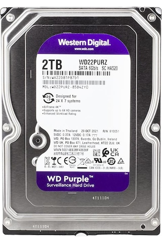 Powermaster Western Digital Purple Wd22purz 2 Tb Sata 6gb/s 7-24 Güvenlik Harddisk