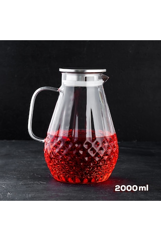 Porsima 20-0097 Borosilikat Cam Sürahi Metal Kapaklı Cam Sürahi