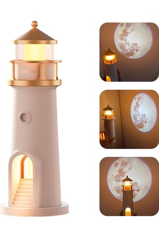 Tcherchi Led Deniz Feneri Ay Lambası Projektör Gece Lambası, Şarj Edilebilir Ay Işığı Projeksiyon Gece Lambası Sarı Işık