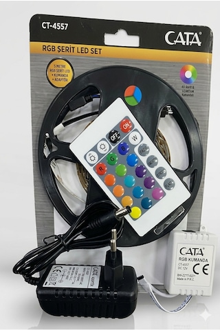 5 Metre+kumanda+trafo+3renk+cata 4557 Rgb Şerit Led Seti Rastgele Renk