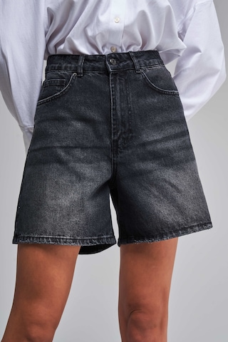 Itsbasic Kadın Koyu Füme Renk Diana Mom Fit Midi Boy Denim Şort