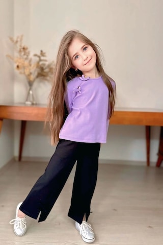 Fiyonk Ve Yırtmaç Detaylı Kız Çocuk 2li Takım Lila