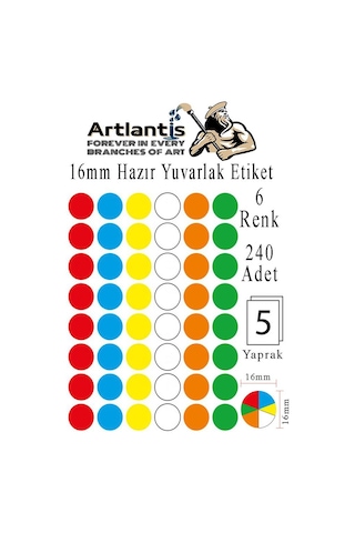 16 Mm Renkli Hazır Yuvarlak Etiket 240 Lı 1 Paket Mix Color Ofis Etiketleri Kendinden Yapışkanlı Nokta Etiket