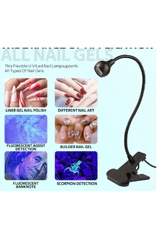 Gaman Portatif Mandallı Mini Uv Led Mor Işık Lamba Manikür Tırnak Kurutucu Siyah