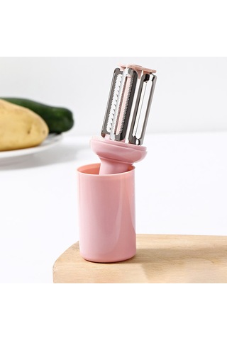 Aubyhe Pembe 3'ü Bir Arada Ev Çamaşırı: Meyve Sebze Soyucu, Dilimleyici, İncikleyici Ve Zencefil Değirmeni - 14x4 Cm Paslanmaz Çelik Bıçaklı Abs Tutamalı Diğer