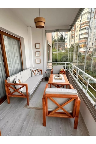 Ahşap Bahçe Balkon Takımı 3 Lü Koltuk + 2 Tekli + Masa I Lüks Minderli Çok Renkli