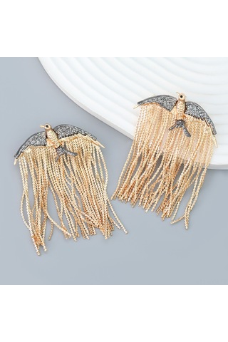 Geeksen Uçan Kuş Modeli Allüminyum Küpe - Altın Renkli, Kanatlı Ve Uzun Tasselli, Moda Aksesuarı Gold