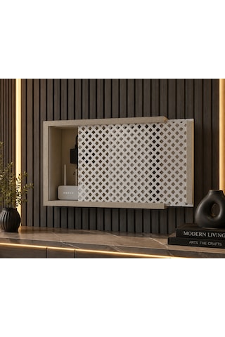 Modern Dekoratif Duvara Asılabilir Mdf Sigorta Ve Modem-wifi Saklama Kutusu 30x40 Cm Derinlik 10cm Bej