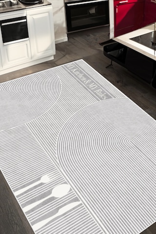 Decomia Home Dijital Kaymaz Yıkanabilir İskandinav Modern Geometrik Çizgili Kitchen Mutfak Halısı  DC-5185 Gri