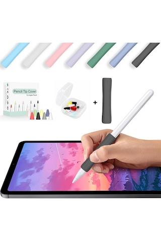 Apple Pencil 1-2 Nesil Pro Usb-c Uyumlu Soft Yumuşak Silikon Kalem Tutucu Ve 8'li Kalem Ucu Koruyucu Siyah