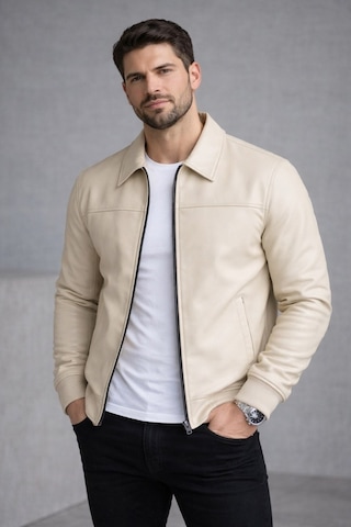Baselco Basic Slim Fit Polo Yaka Süet Ceket Krem Deri