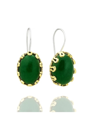 Lale Serisi El İşi Yeşil Akik Taşlı Gümüş Kadın Küpe Gümüş