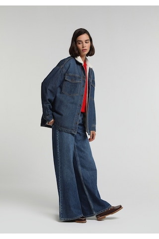 Colin's Colins Oversize Fit Çıtçıtlı Astarsız Kürklü Kadın Dark İndigo Denim Ceket Cl1082794 Q1.v1 Dn45172