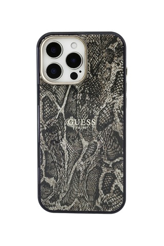 Apple Uyumlu iPhone 16 Pro Max Kılıf Guess Lisanslı M-safe Özellikli Yazı Logolu Python Desenli Kapak Kahverengi