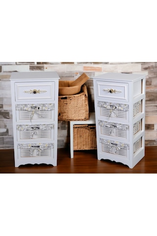 Ahşap 4 Çekmeceli Hasır Görünümlü Sebzelik