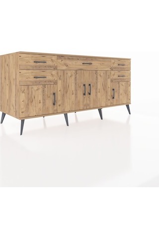 Kronos Konsol Tek Raflı 5 Çekmeceli 4 Kapaklı 176x59x83 Çam-çam/çam Atlas Çam
