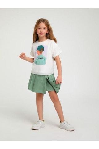 Kız Çocuk Pileli Bel Lastikli Şort Etek-14125 Yeşil