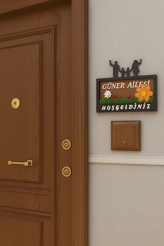 Kişiye Özel Aile İsimliği Kapı Üstü Hoşgeldiniz Yazılı Dekoratif Kapı Süsü 20cm X 10cm