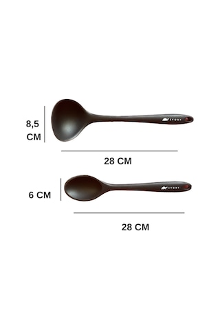 Sert Uçlu Silikon Kaşık Seti 2 Prç 28cm Kaşık 28cm Kepçe Siyah