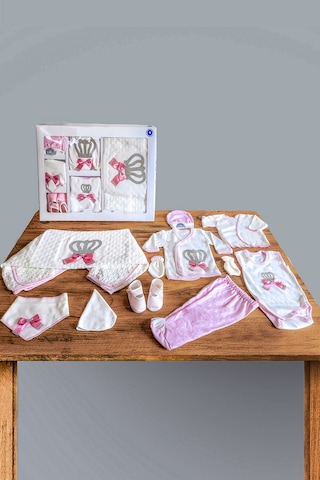 Hastane Çıkışı 10 Parça Pembe Taşlı Kız Bebek Giyim Pembe
