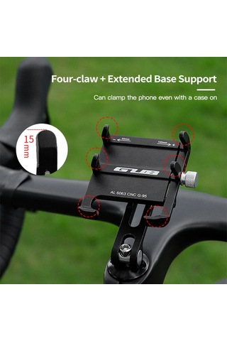 Mufunye Alüminyum Bisiklet Telefon Tutucu, Dönen Tip, 55-100mm Genişlik Ayarı, Direk Üstü Montaj, Gps Uyumlu Siyah