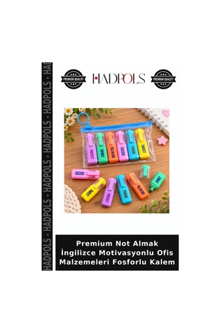 Premium Not Almak İngilizce Motivasyonlu Ofis Malzemeleri Fosforlu Kalem Çok Renkli
