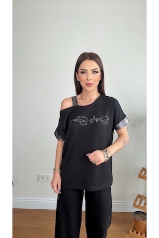 Kadın Kumaş Omuz Dekolteli Siyah Takım Siyah