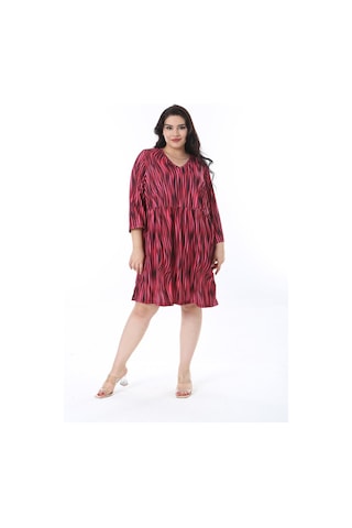 Kadın Büyük Beden Renkli V Yakalı Belden Büzgülü Kapri Kol Elbise 65n38200-renkli Çok Renkli