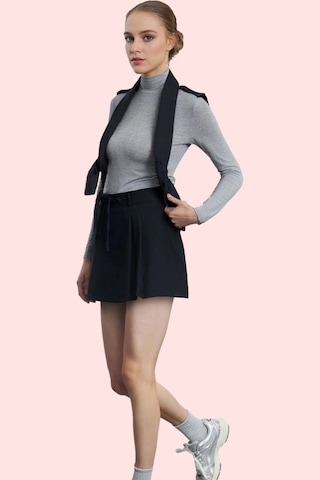 Ersefa Kadın Yüksek Bel Mini Şort Etek Polyester Elastan Kış Aylarının V siyah