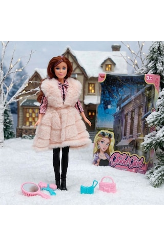 Kürklü Moda Bebeği 29 Cm - Şık Kürklü Ve Aksesuarlı Oyuncak Bebek Seti Pembe